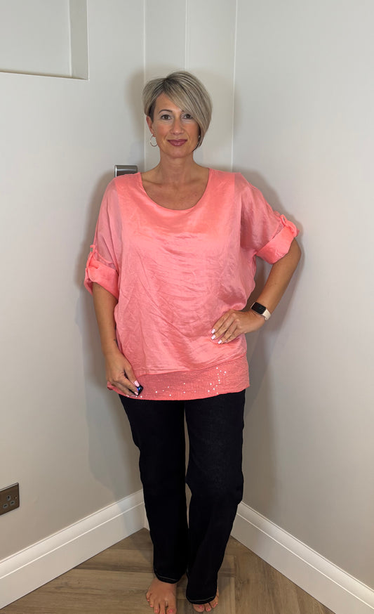 Lined Glitter Detail Shirt in Pink