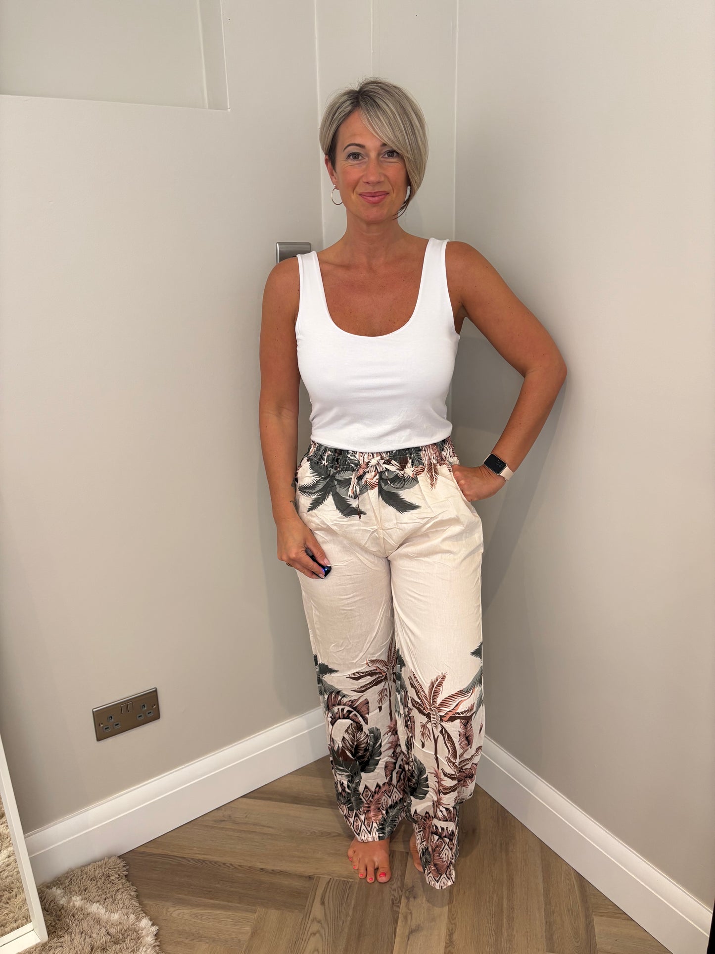 Print Wide Leg Trousers in Pink M/L