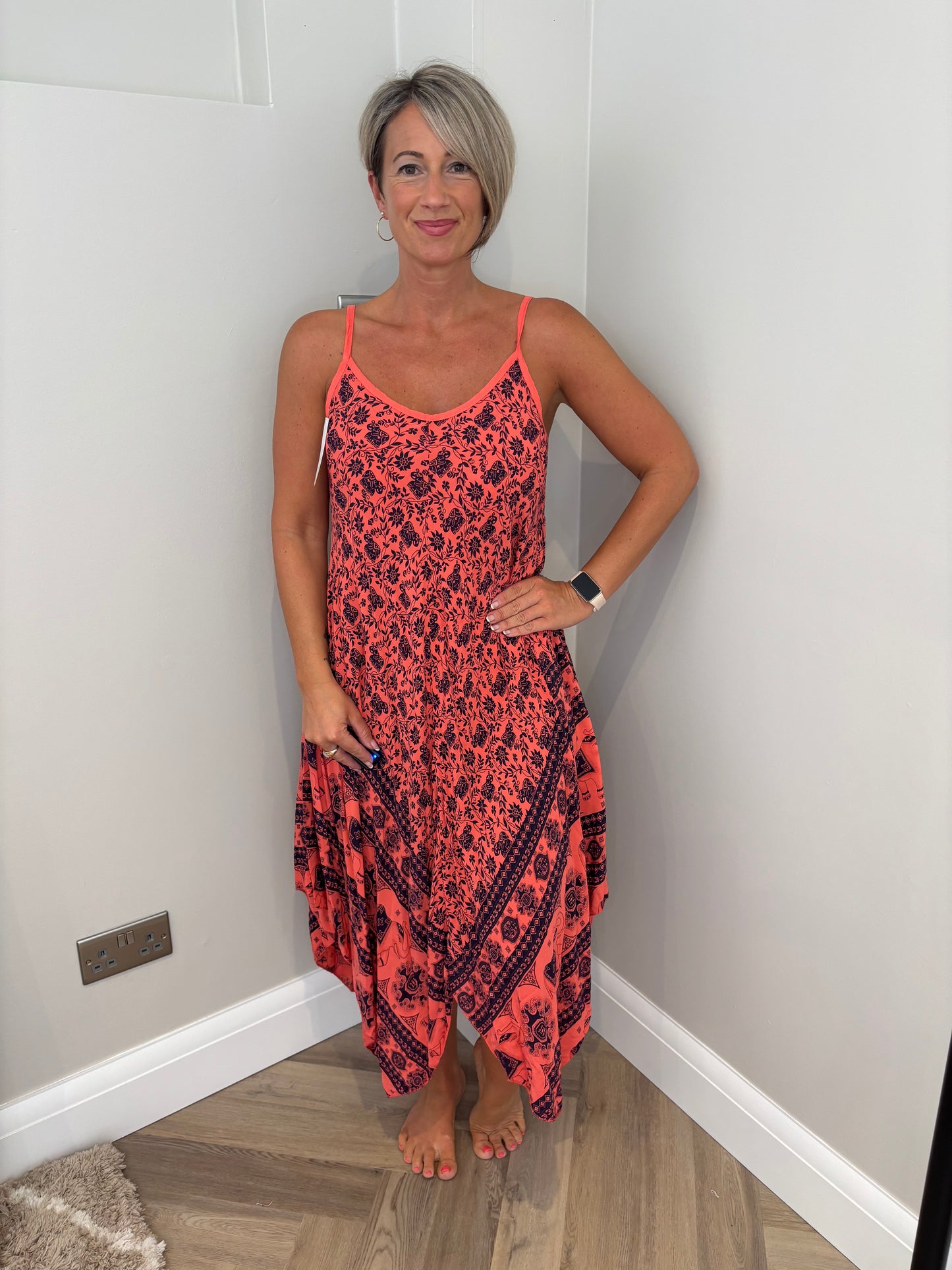 Strappy Print Jumpsuit in Coral