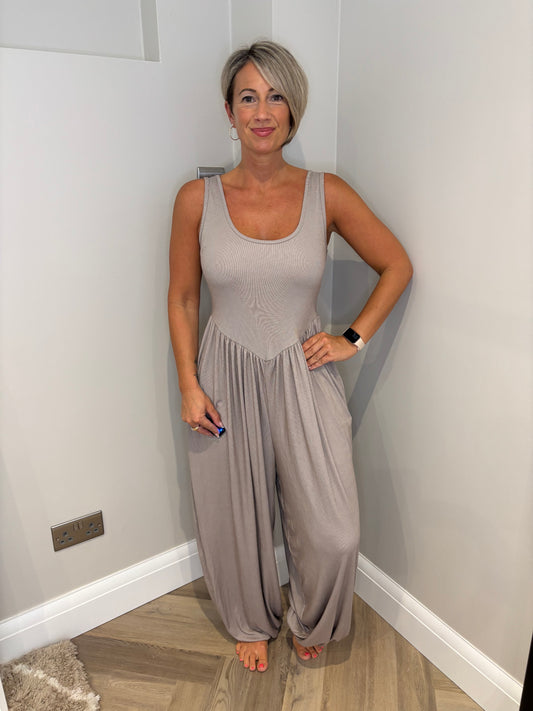 Cotton Jumpsuit in Mocha
