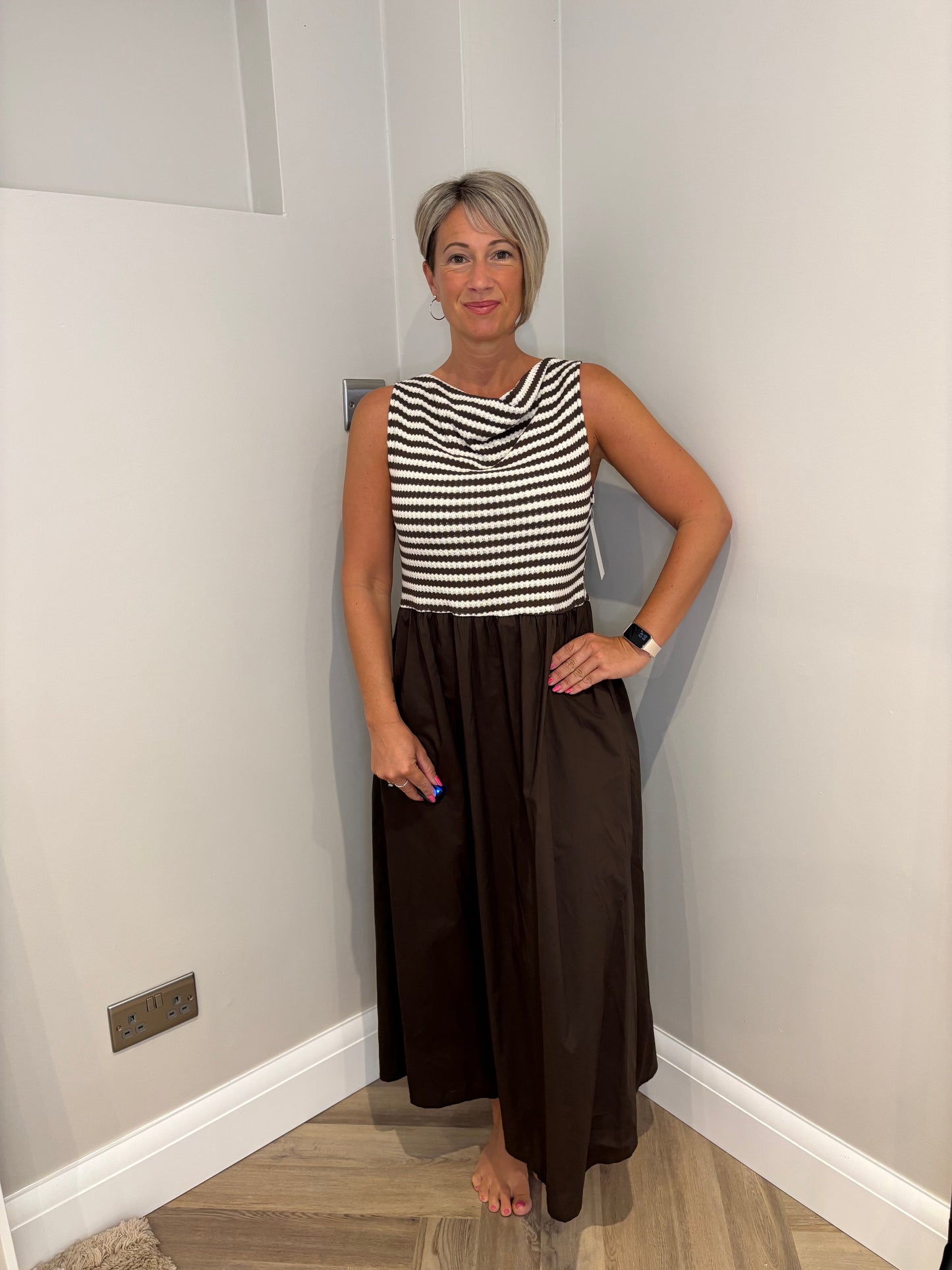 Cowls Neck Maxi Dress in Brown