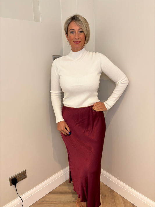 Satin Silk Skirt in Wine