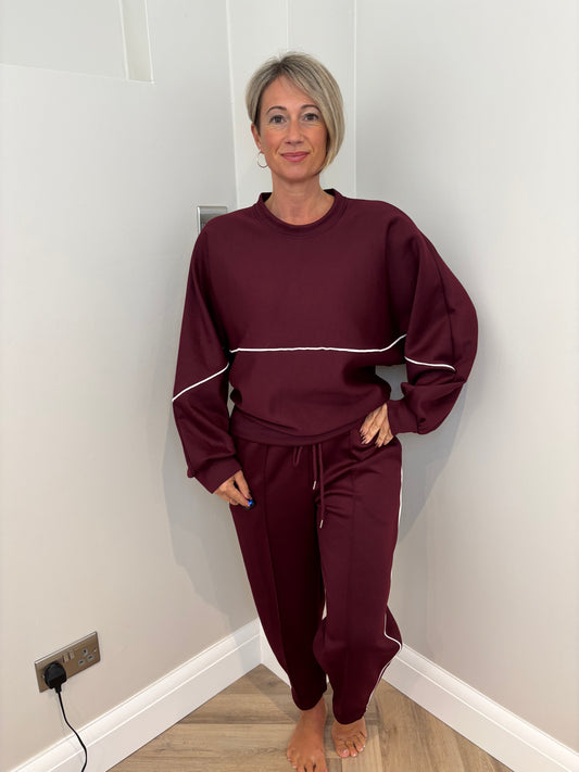 Contrast Jersey Loungeset in Wine