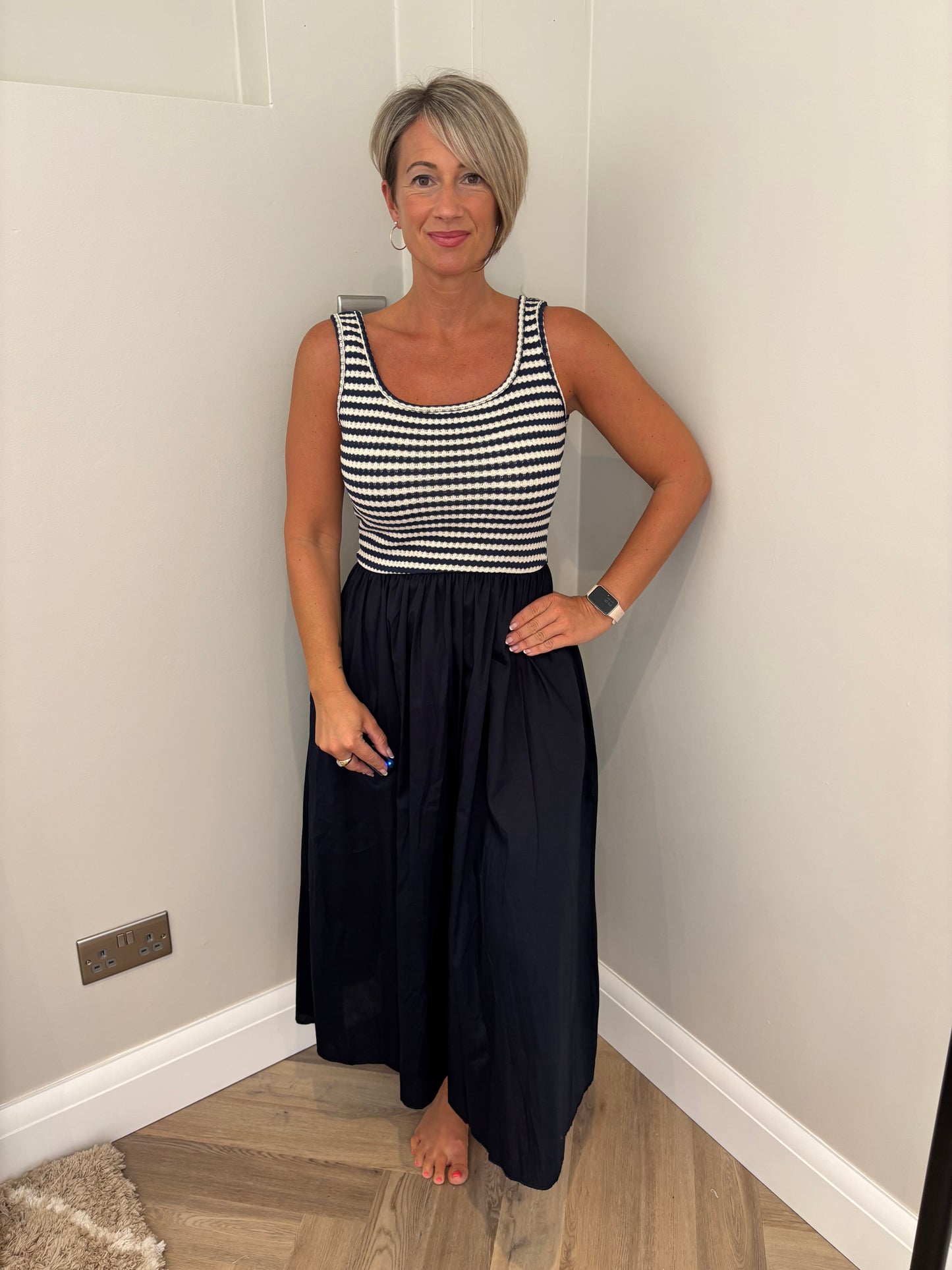 Striped Vest Maxi Dress in Black