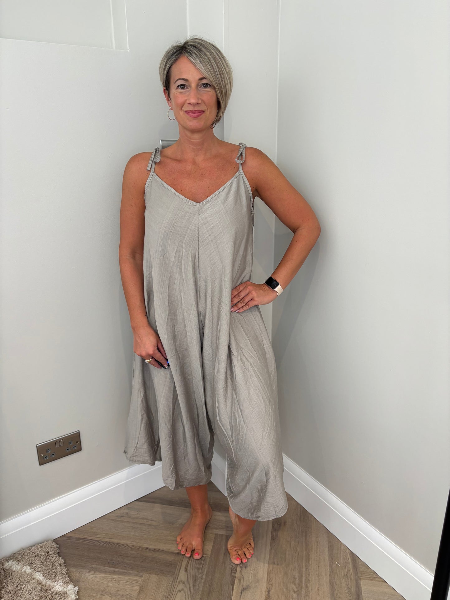Tie Shoulder Jumpsuit in Mocha