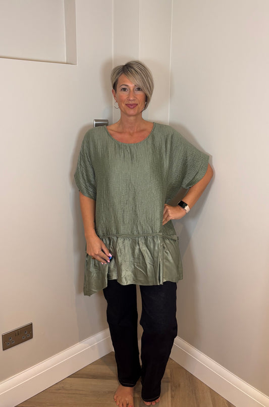 Glitter Detail Smock Top in Khaki