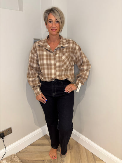 Button Up Chequered Shirt in Beige
