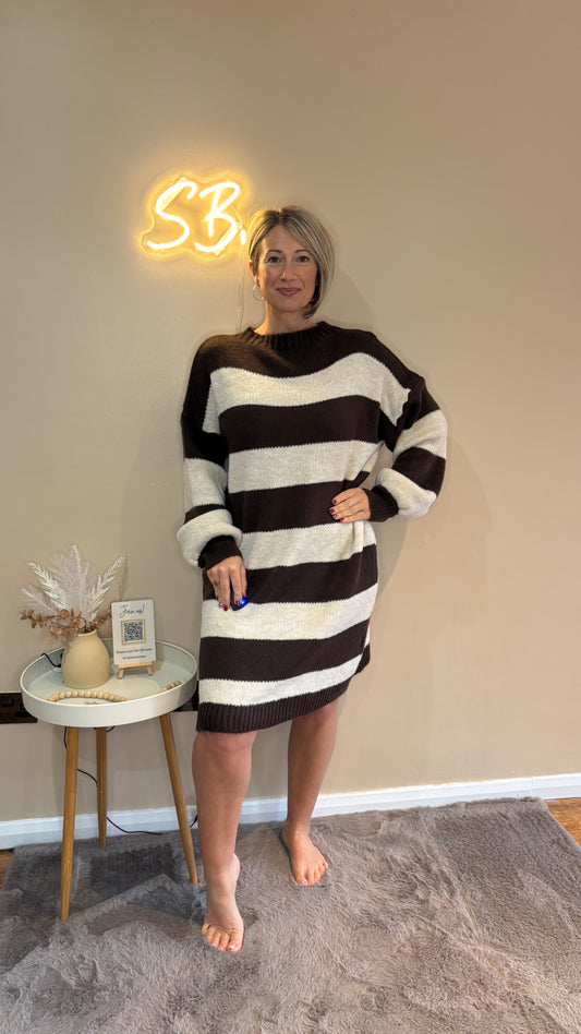 Striped Jumper Dress in Brown