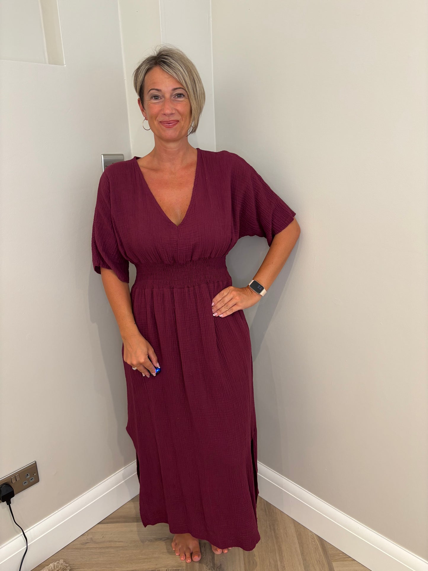 Cheesecloth Maxi Dress in Burgundy
