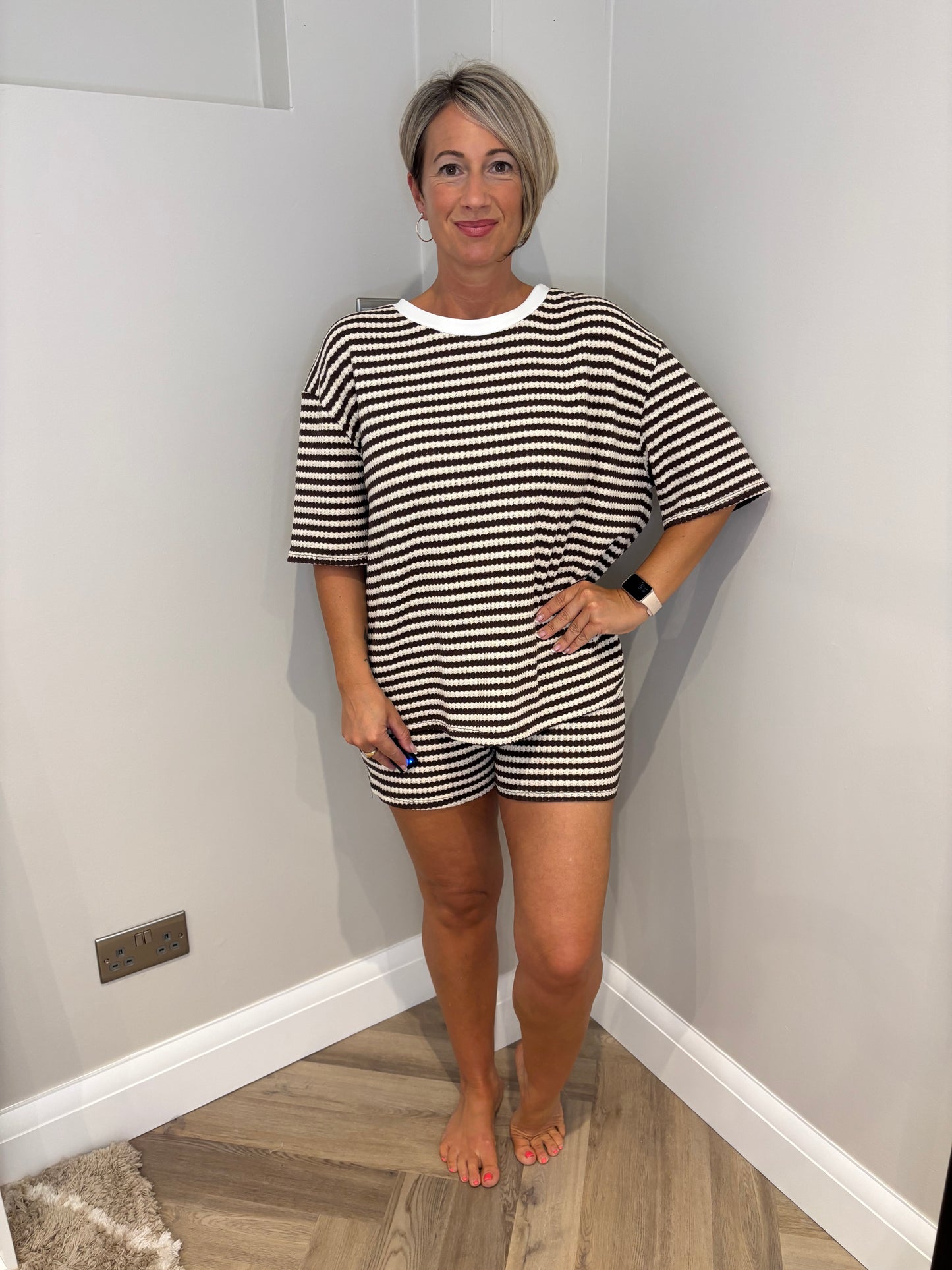 Striped Short Set in Brown