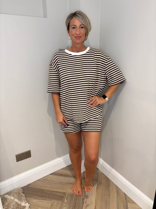 Striped Short Set in Brown