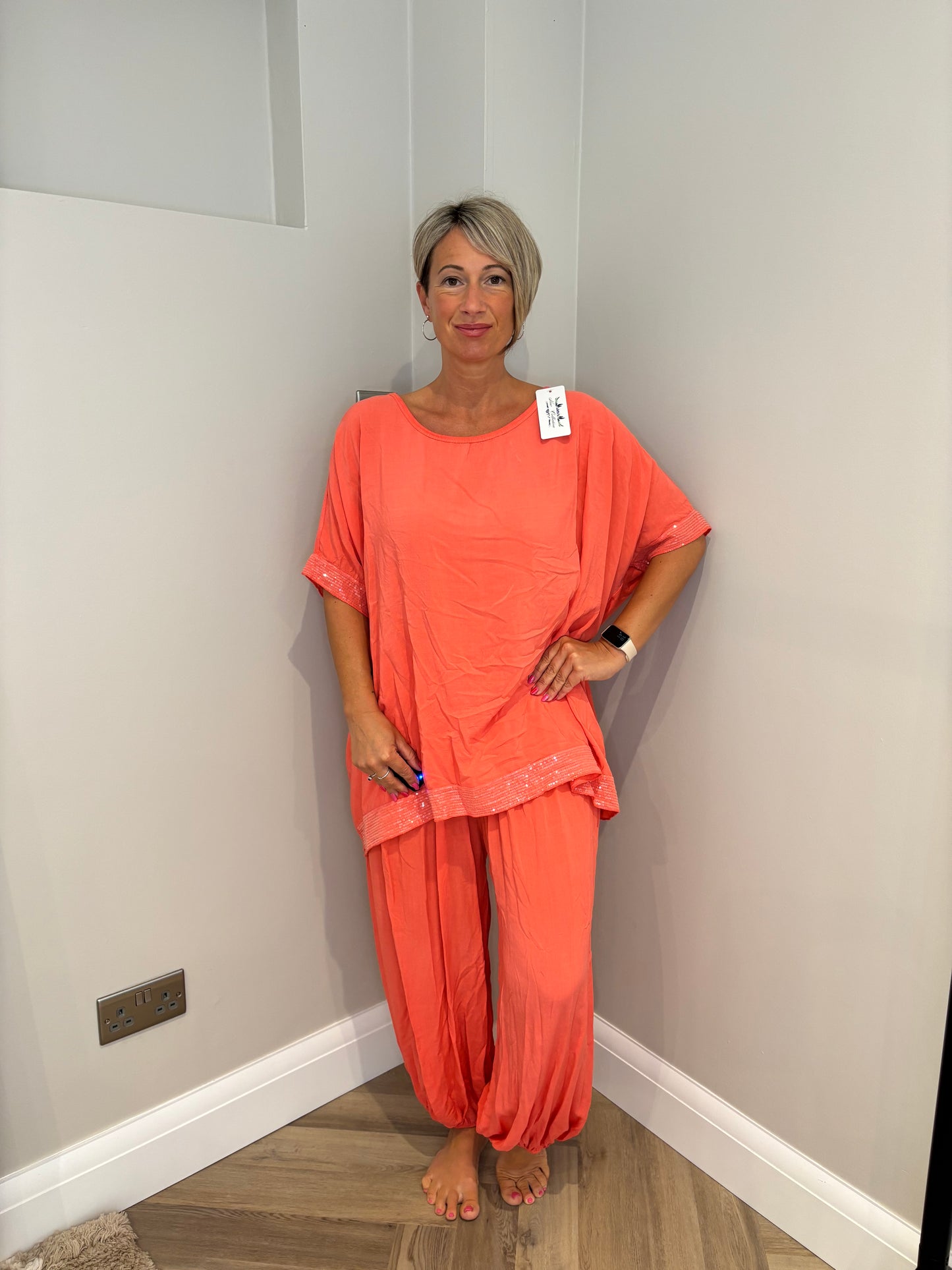 Cotton Harlem Trouser Set in Coral