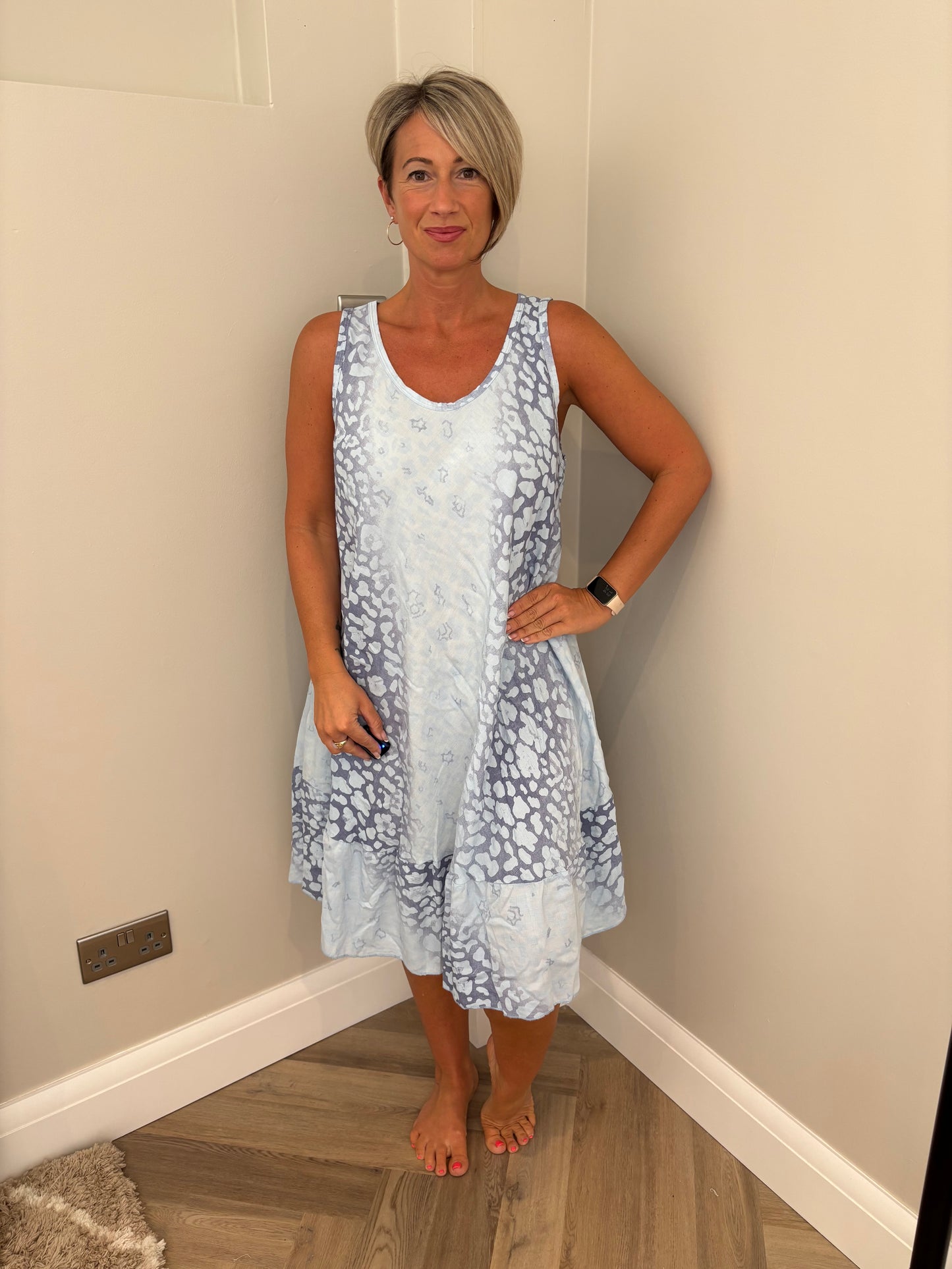 Animal Print Smock Dress in Blue