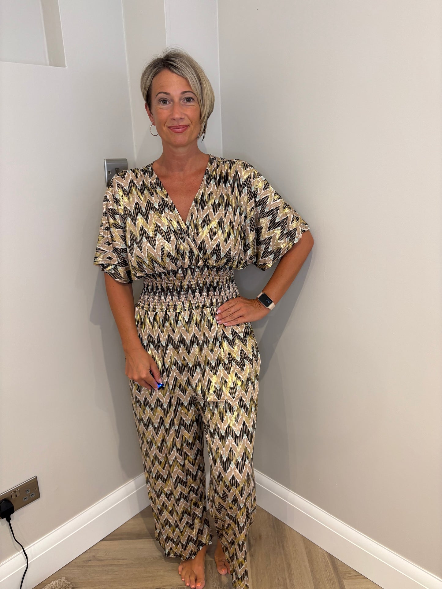Slinky Print Jumpsuit in Black