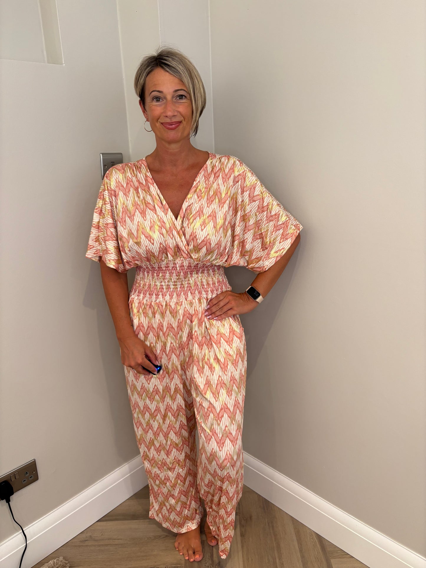 Slinky Print Jumpsuit in Pink