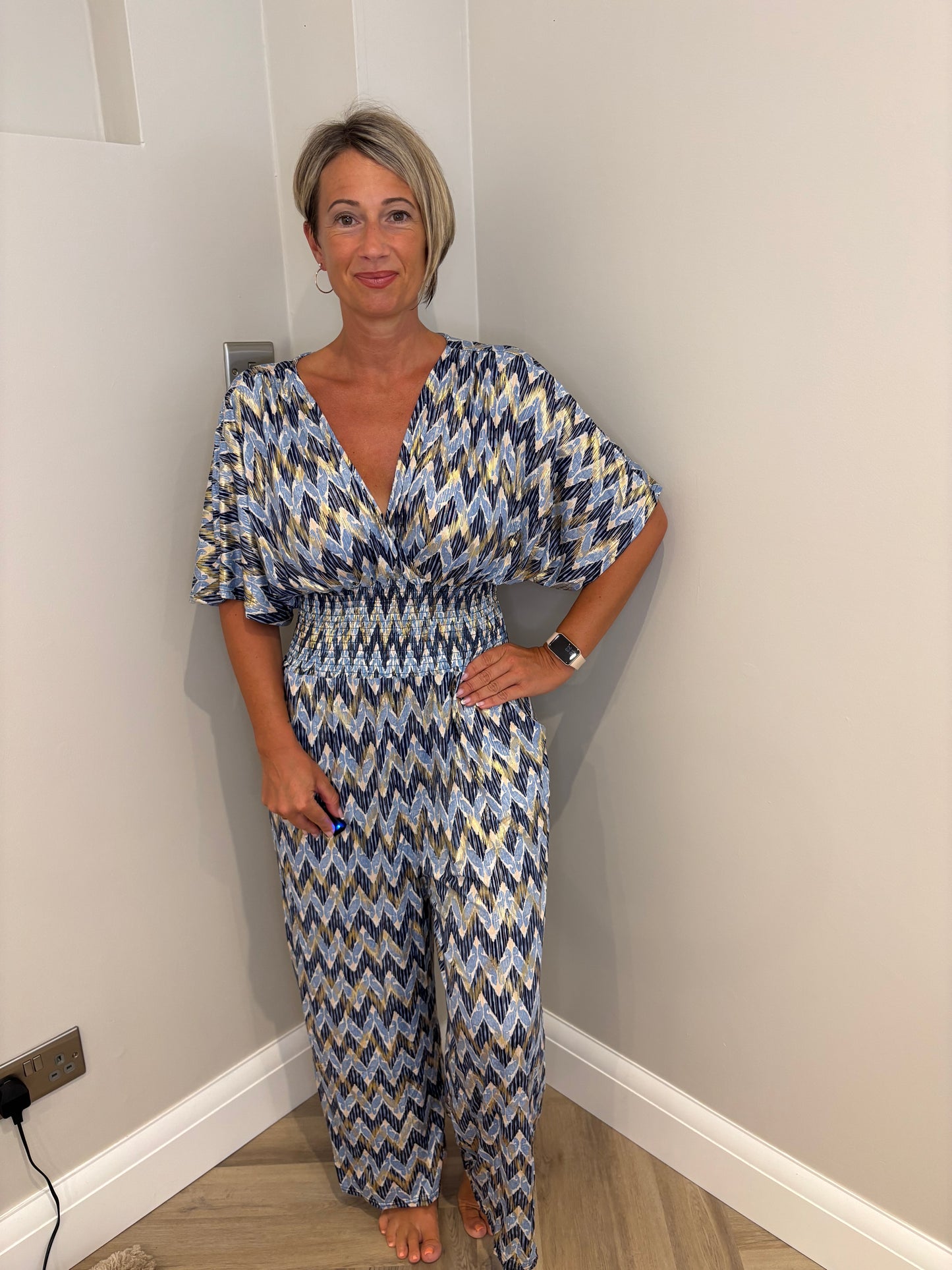 Slinky Print Jumpsuit in Blue