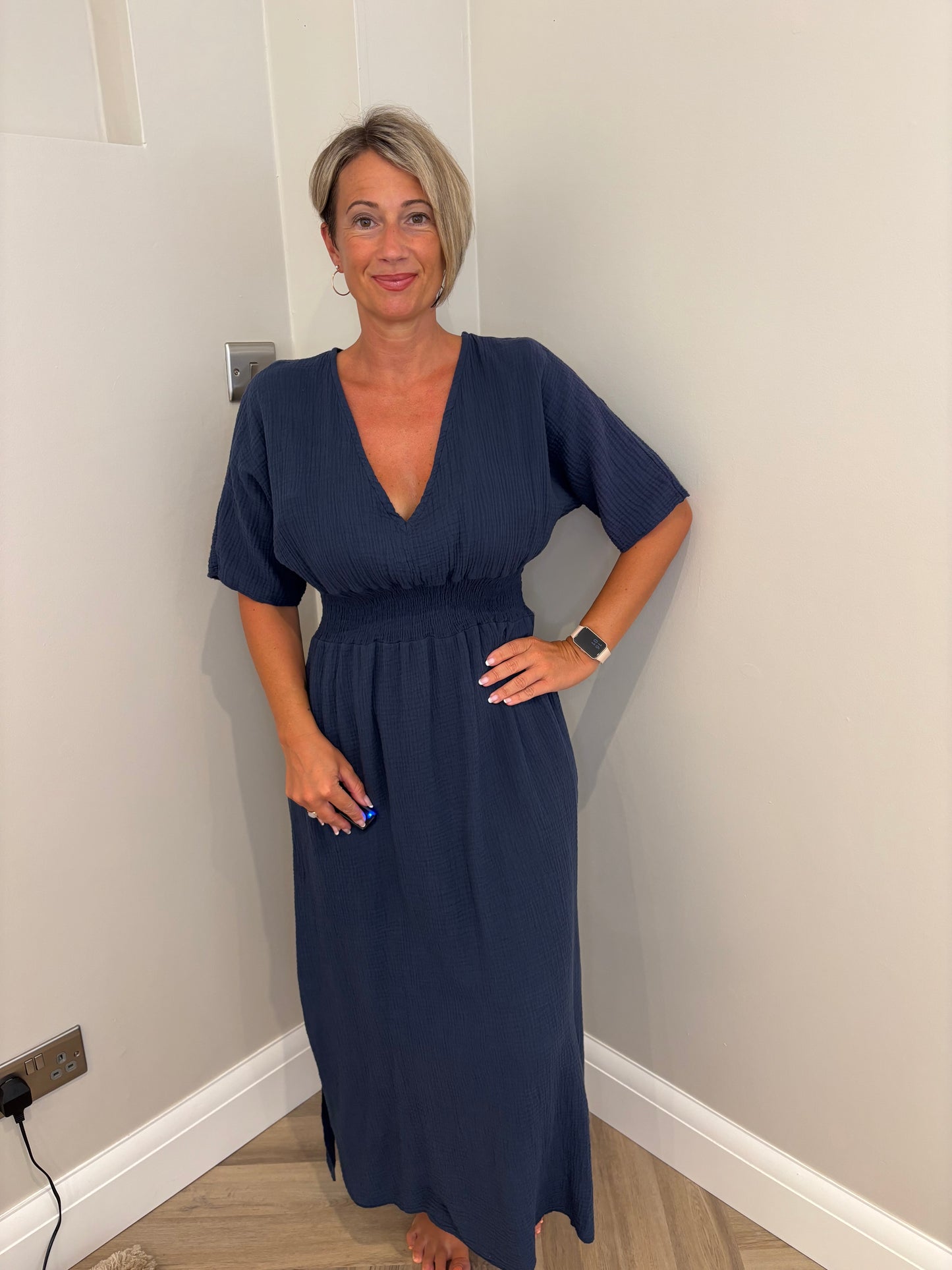 Cheesecloth Maxi Dress in Navy