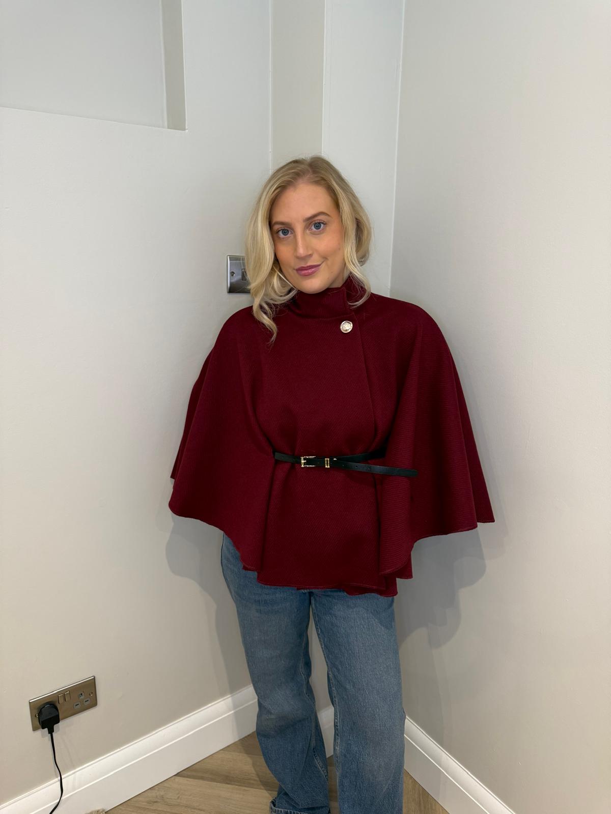 Belted Cape in Wine