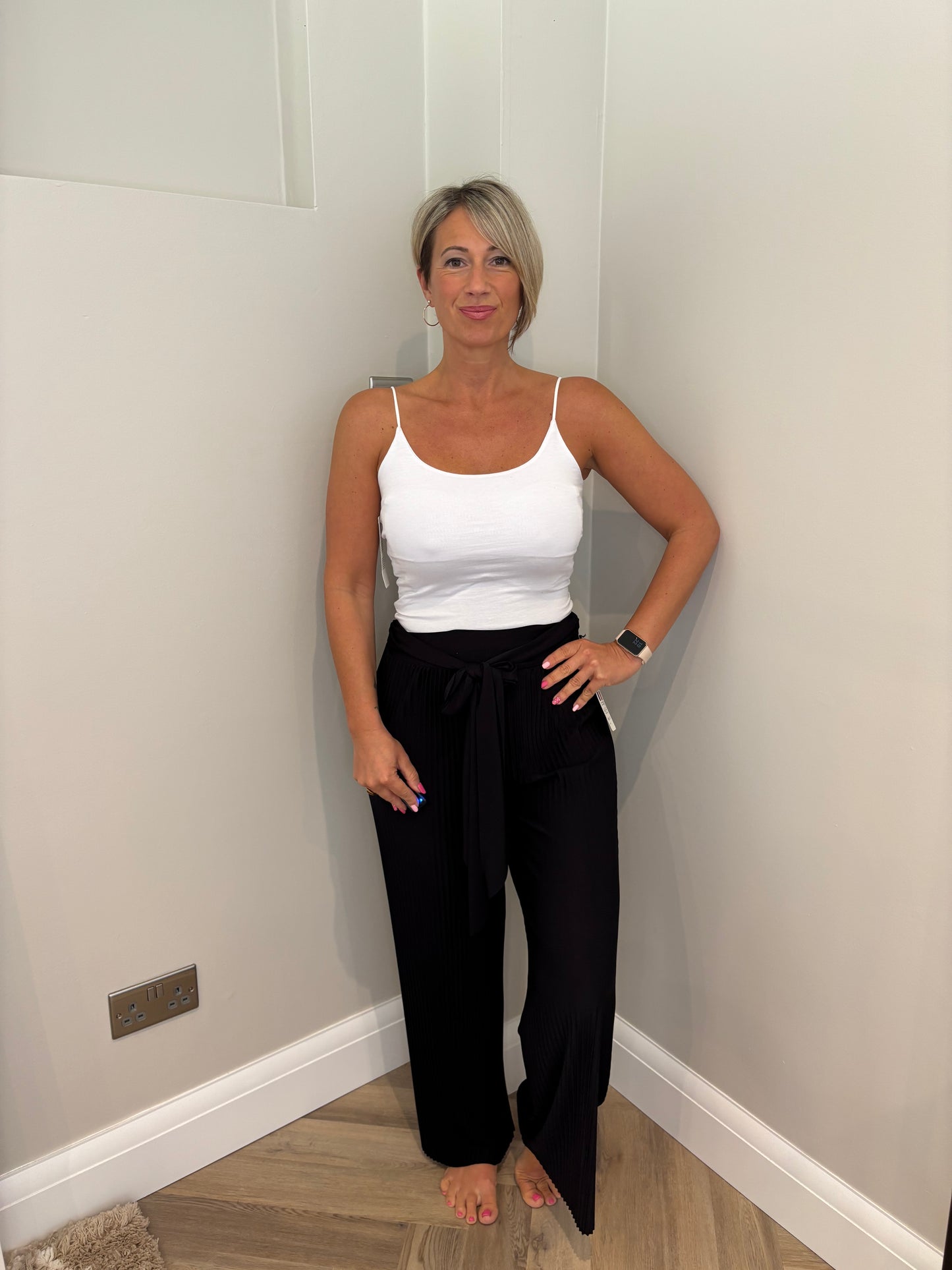 Pleated Tie Waist Trousers in Black