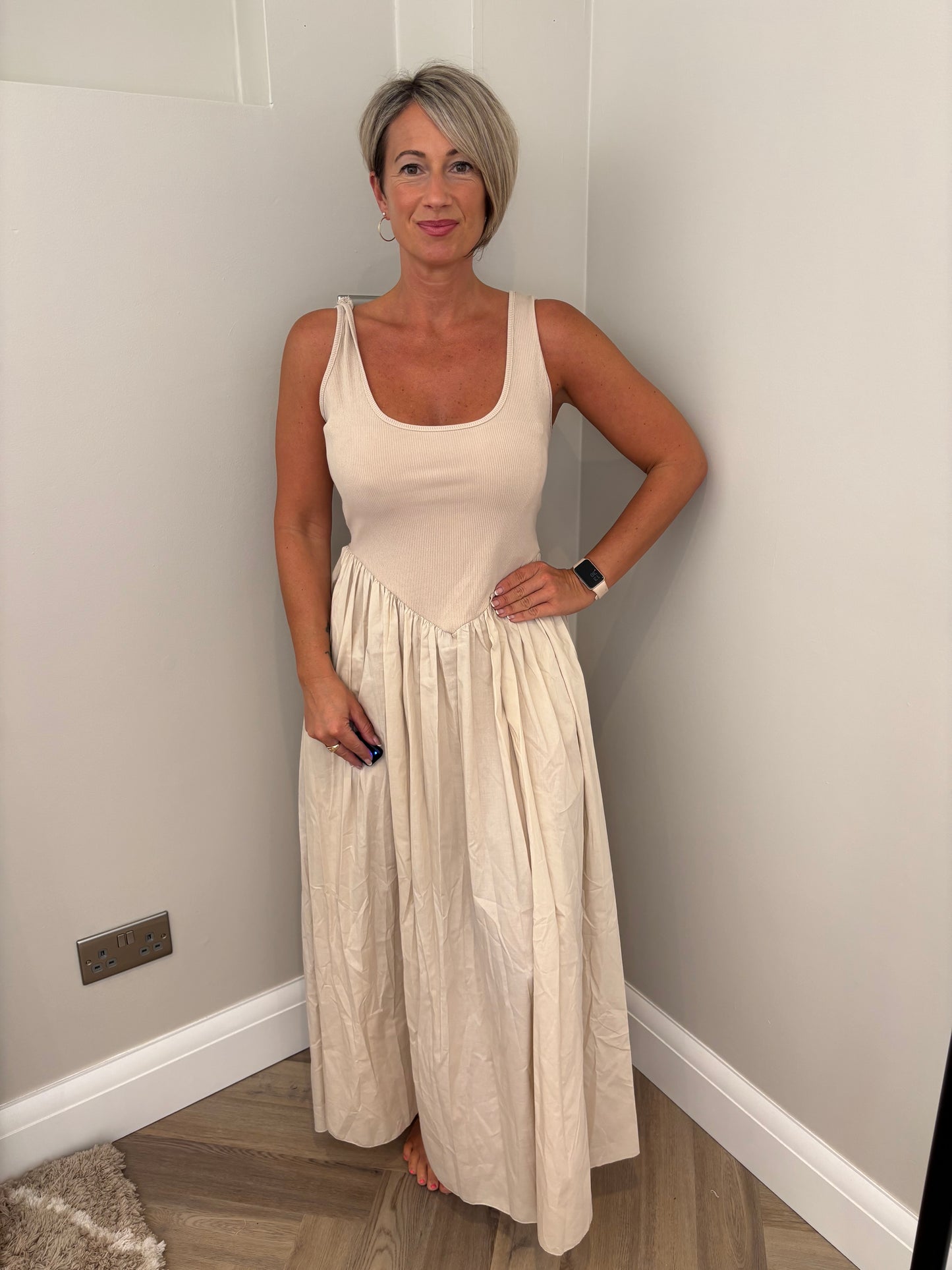 Cotton Maxi Dress in Beige