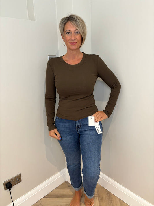 Fleece Lined Long Sleeve Top in Khaki