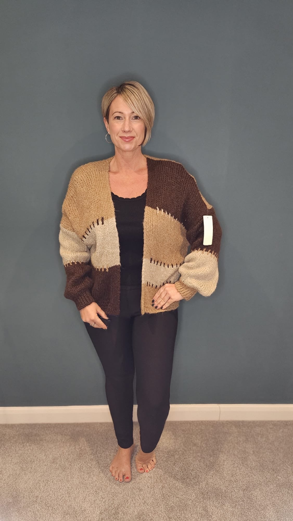 Colourblock Knit Cardigan in Brown