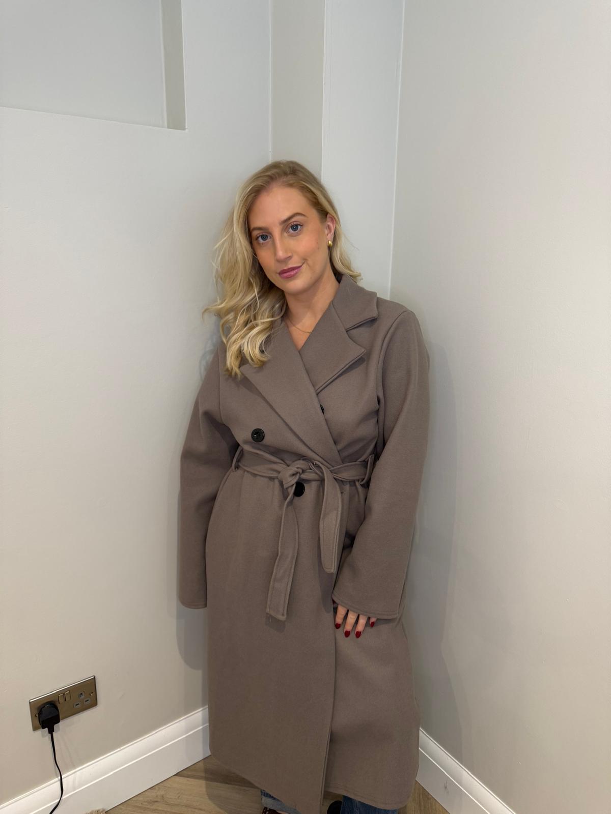 Longline Button Up Coat in Mocha