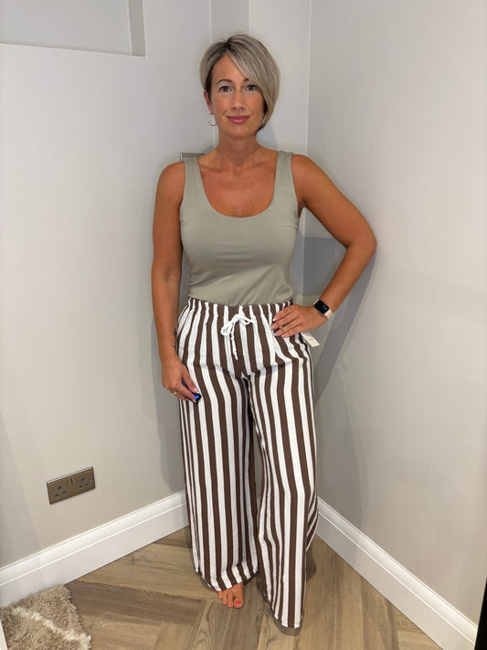 Striped Wide Leg Trousers in Brown