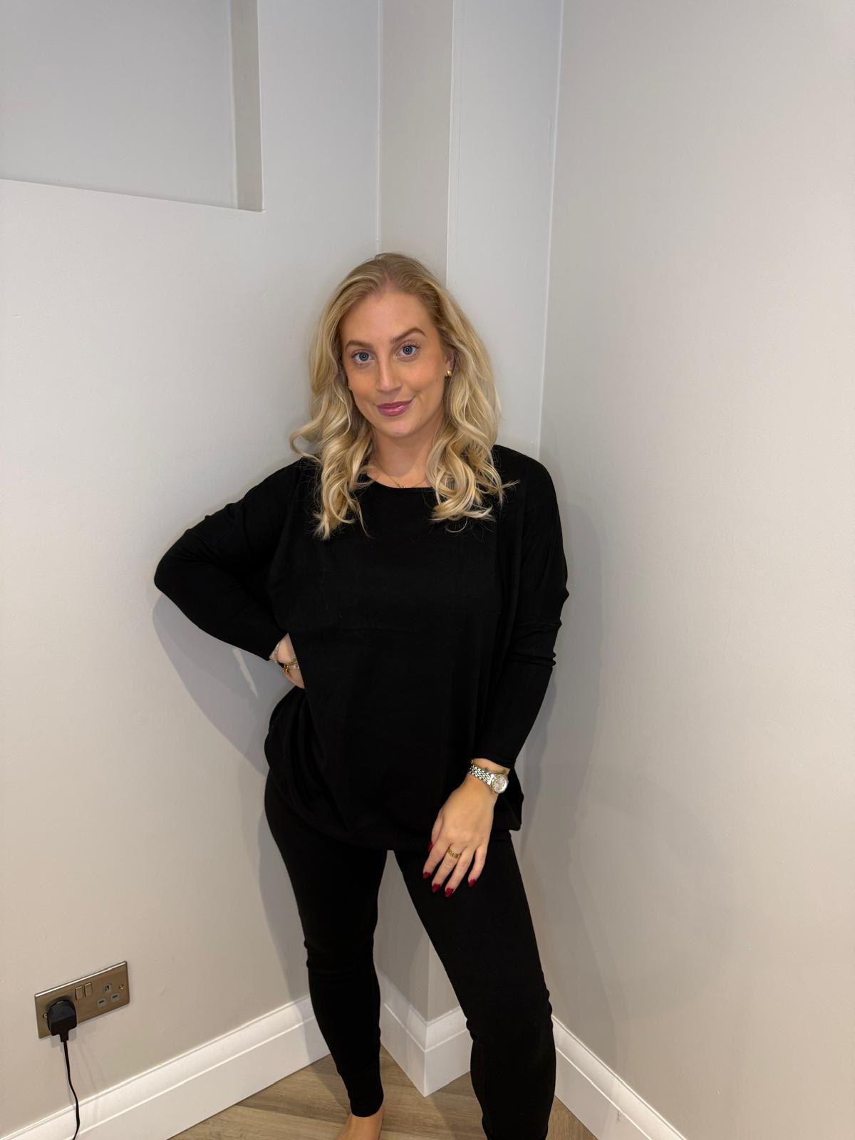 Longline Jumper & Legging Loungeset in Black