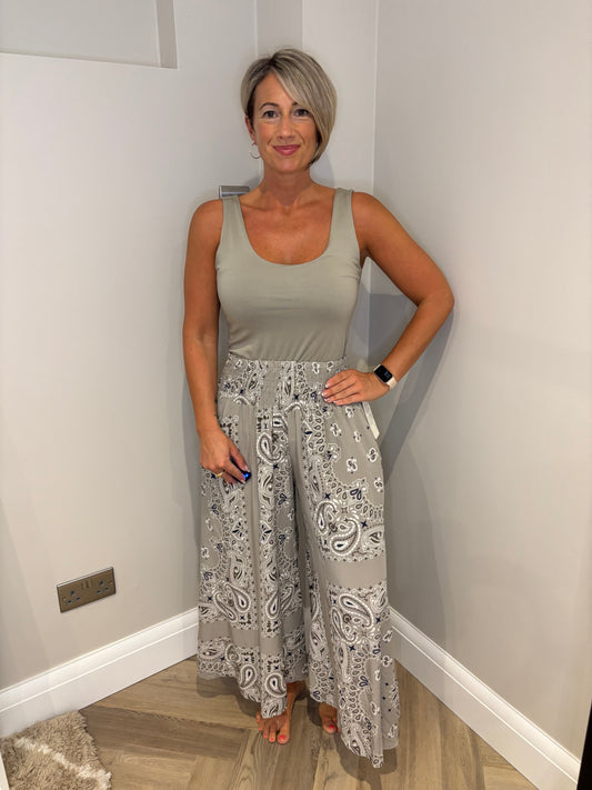 High Waist Flare Print Trousers in Mocha