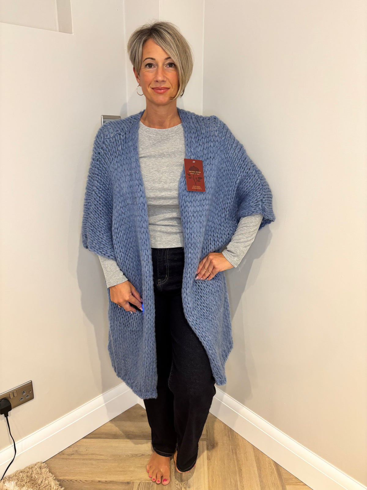 Loop Knit Cardigan in Blue