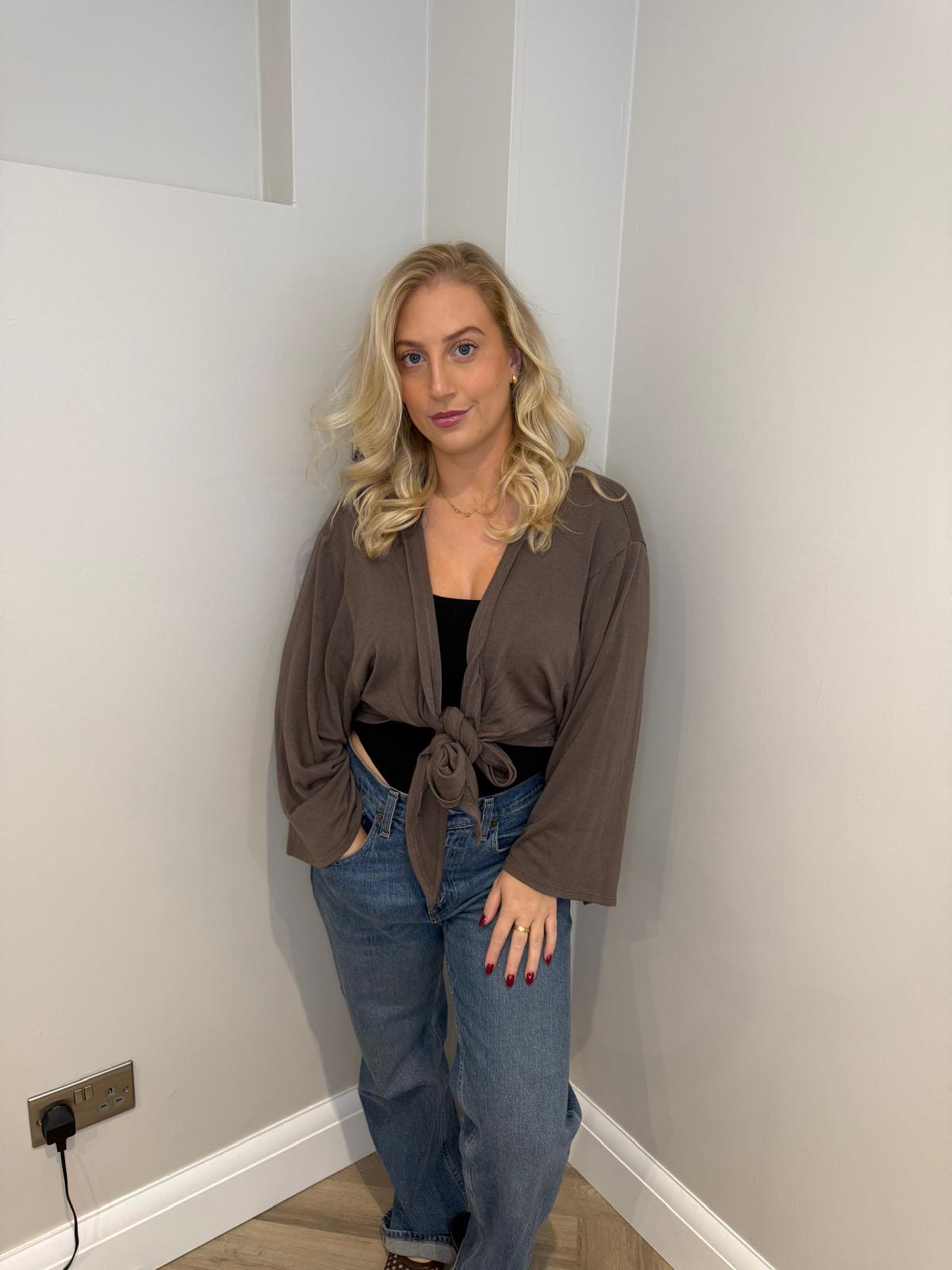 Tie Cardi in Mocha