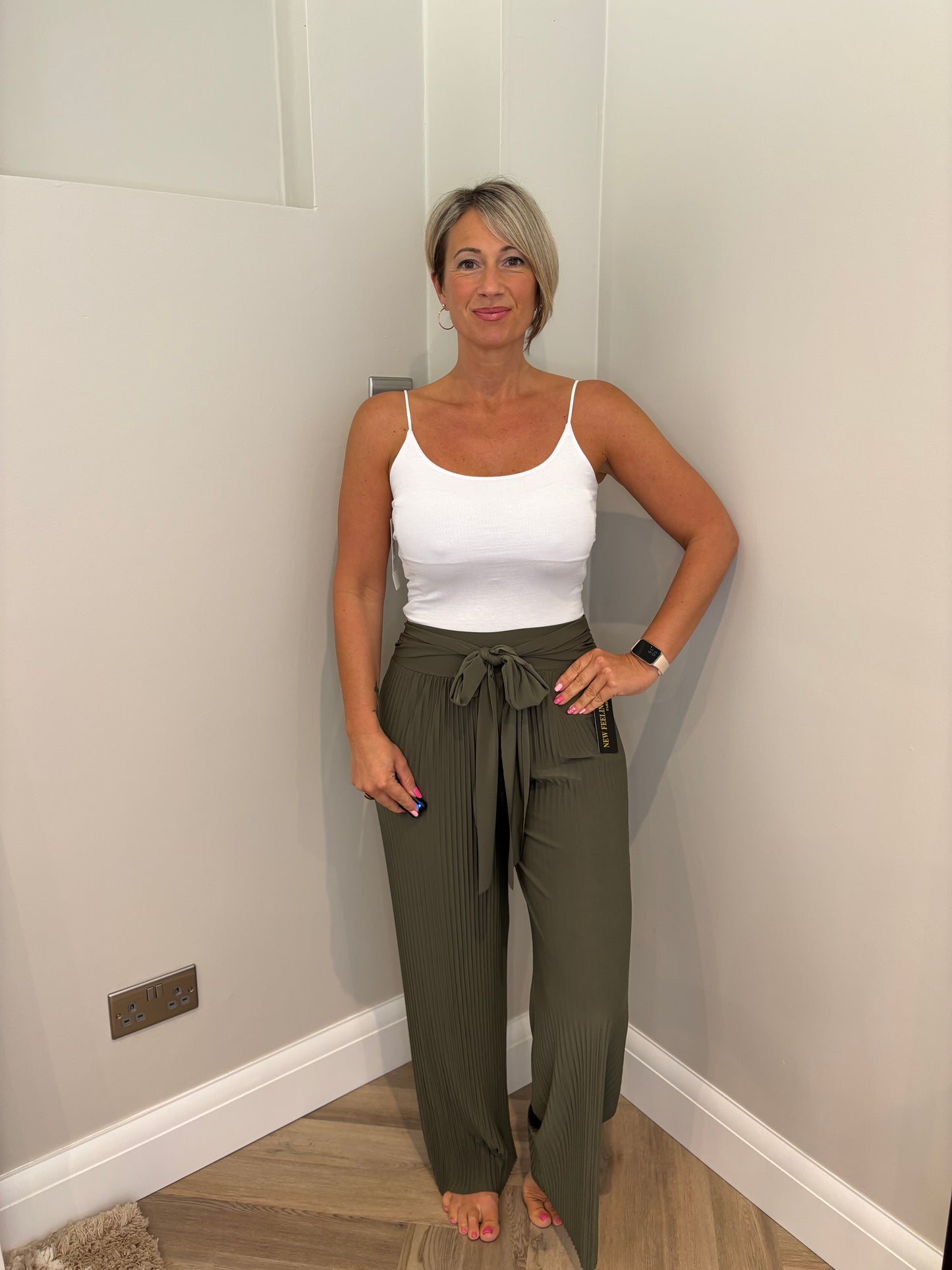 Pleated Tie Waist Trousers in Khaki
