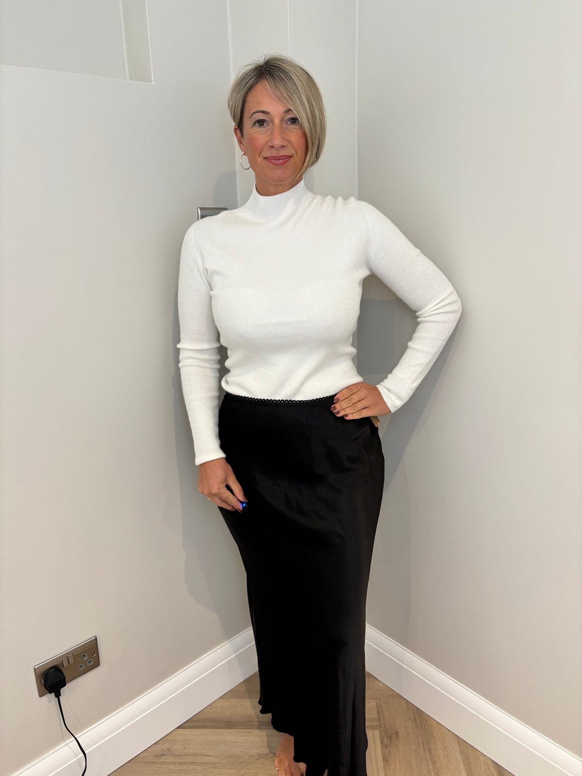 Satin Silk Skirt in Black