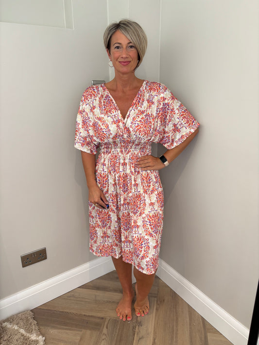 Print Slinky Dress in Coral