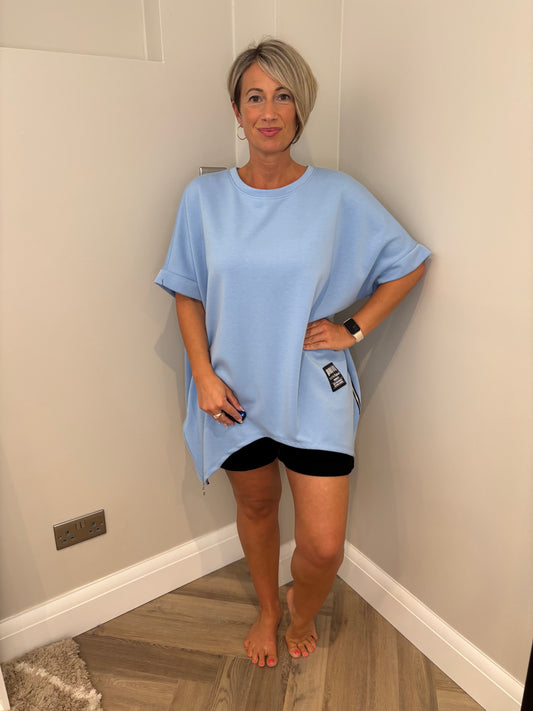 Soft Jersey Zip Detail Top in Blue