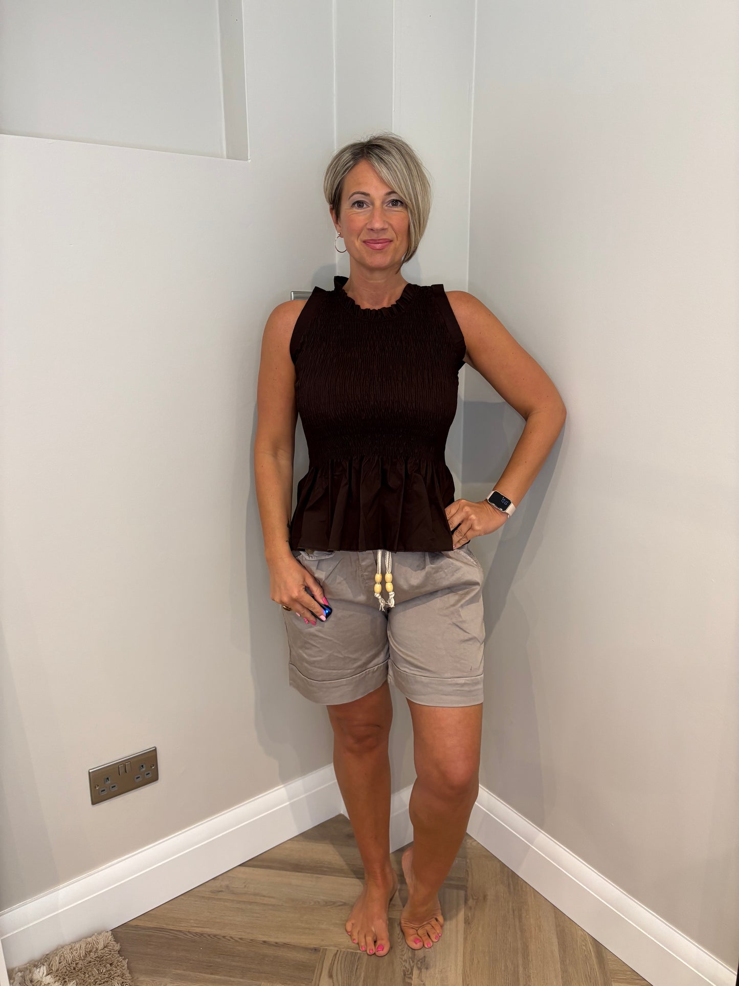High Neck Bardot Top in Brown
