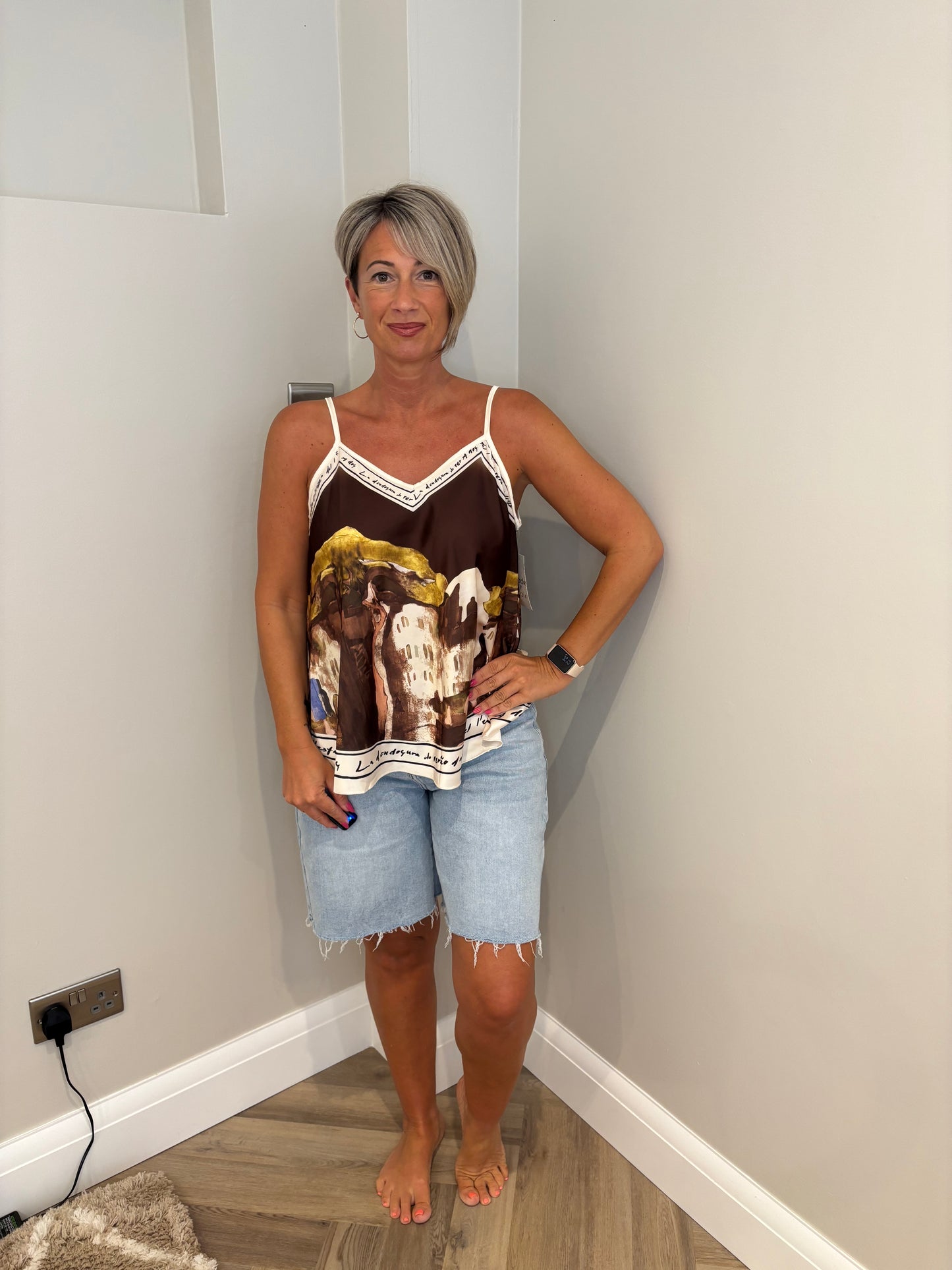 Santorini Satin Silk Cami in Brown
