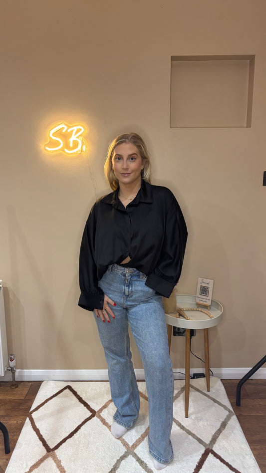 Satin Button Shirt in Black