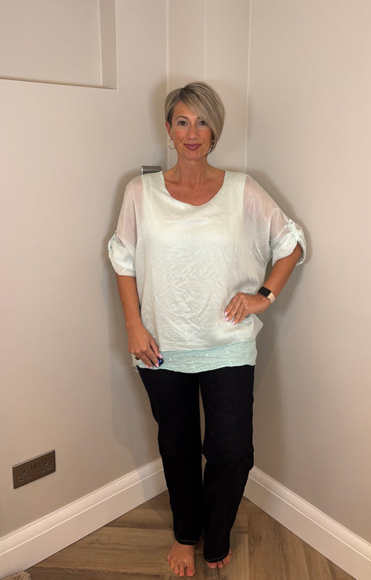 Lined Glitter Detail Shirt in Mint