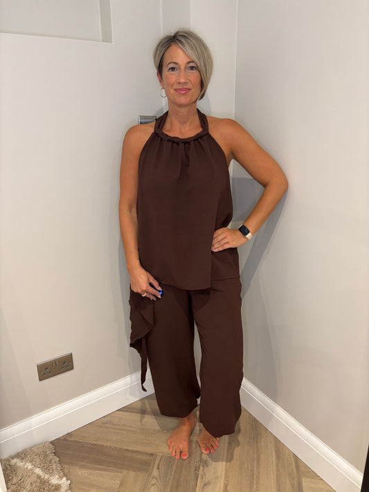 Halterneck & Trouser Set in Brown
